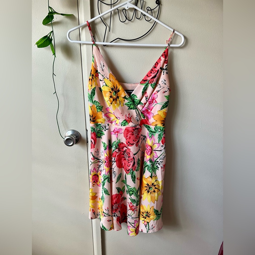 Express Floral V-Neck Dress - Pink and Green - Picture 2 of 7